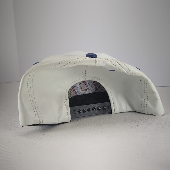 Vintage Leather Snapback Hat Made in USA | Number 6 White Blue Cap 90s Racing - Picture 2 of 4